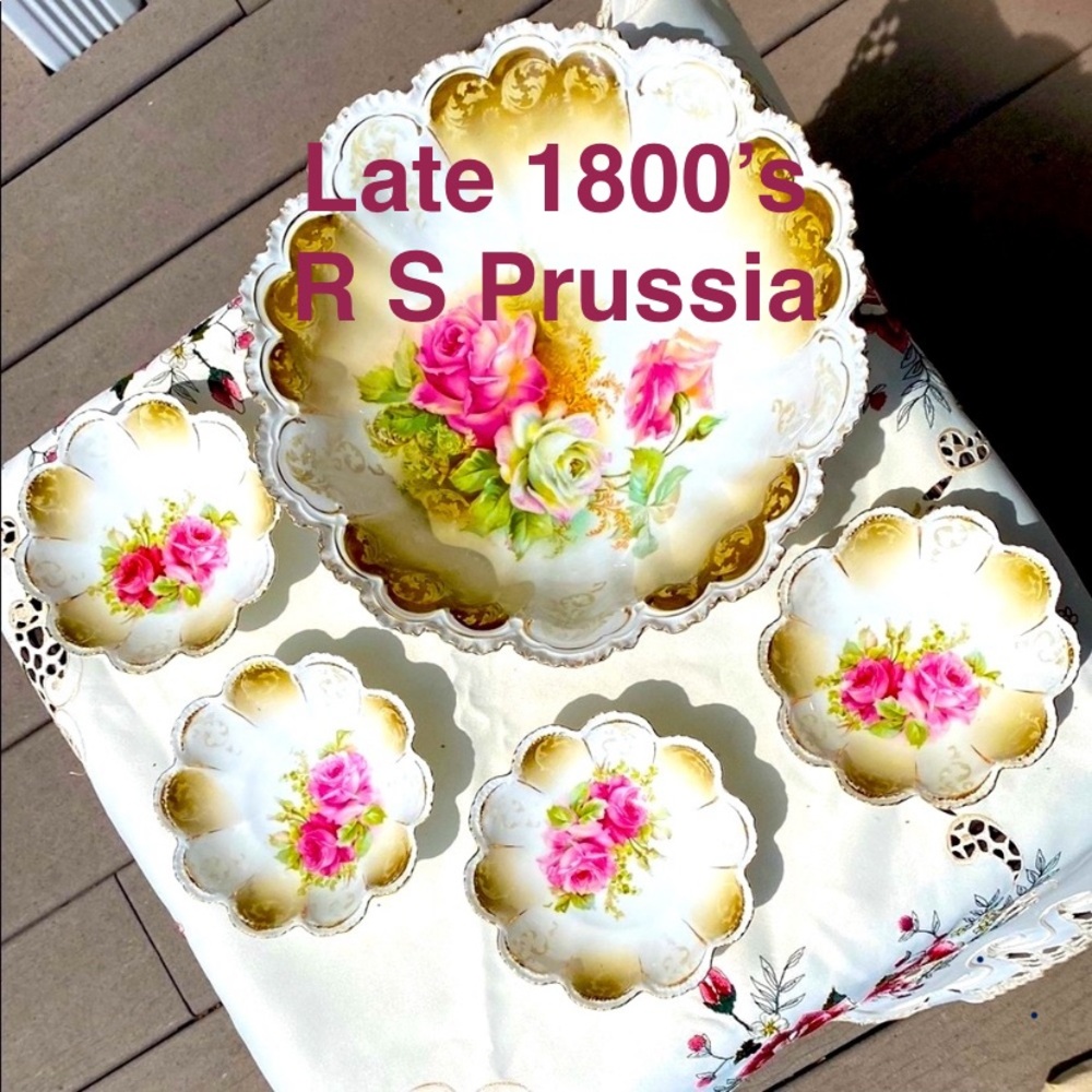 1895-1905 RS Prussia Porcelain Floral Berry
Bowl Set/Reinhold Schlegelmilch
